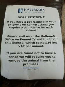 Hallmark have issues letters to Kennet Island residents charging them for each pet